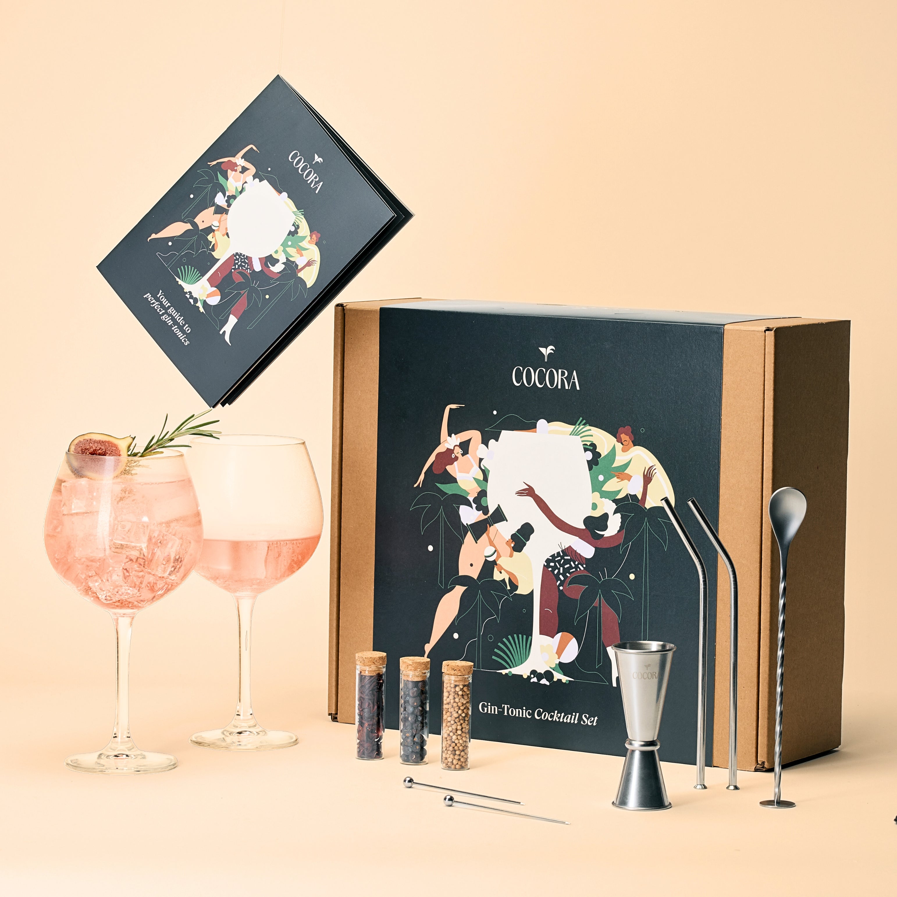 Cocora Gin-Tonic Set Cadeau | Kit Cocktail | 11 pièces | Accessoires Gin | Verres à Cocktail Gin Tonic | Épices (Silver Cocora Gin-Tonic Set Cadeau | Kit Cocktail | 11 pièces | Accessoires Gin | Verres à Cocktail Gin Tonic | Épices (Silver